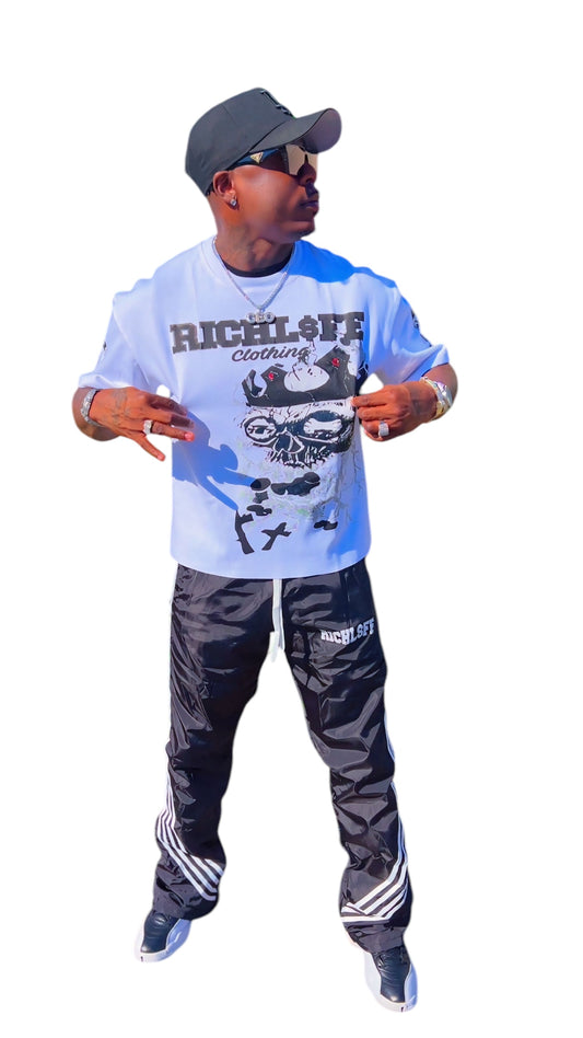 WHITE/ BLACK CROP TEES & BLACK STACKS